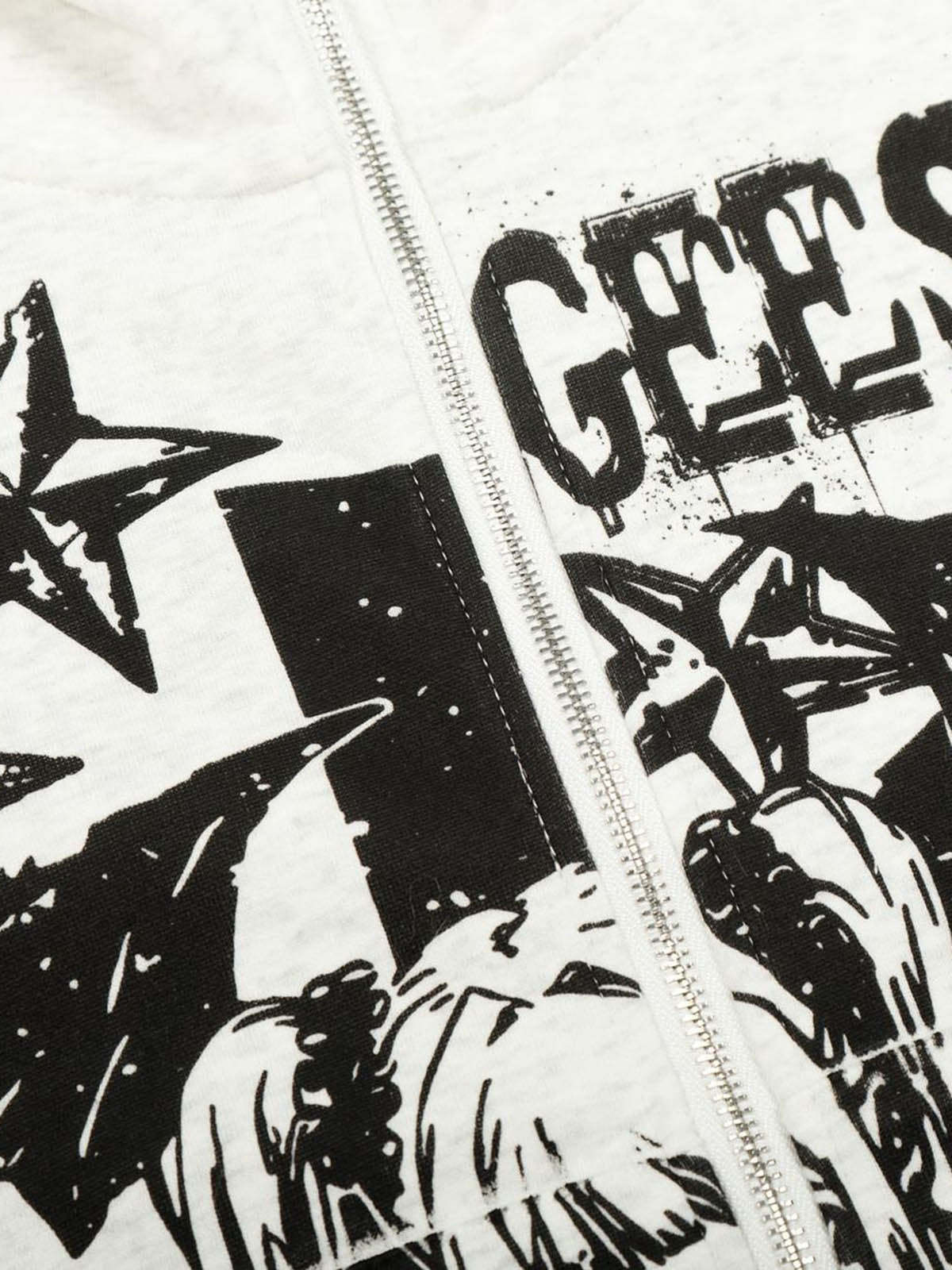 Evilnova Retro Fur Collar Cartoon Pattern Zip Up Hoodie