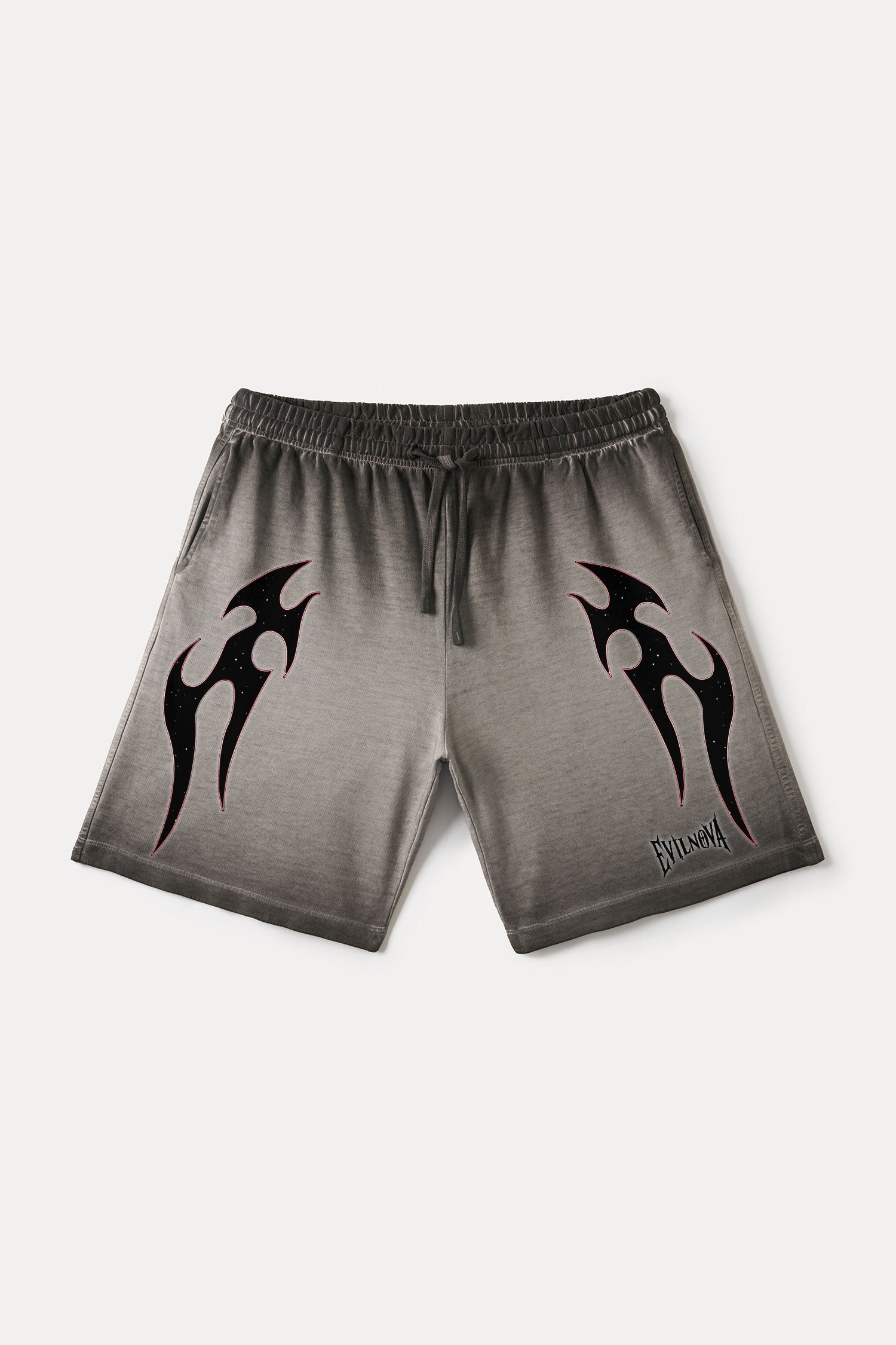 Evilnova Gray Flame Gradient Washed Sweatshorts-Evilnova