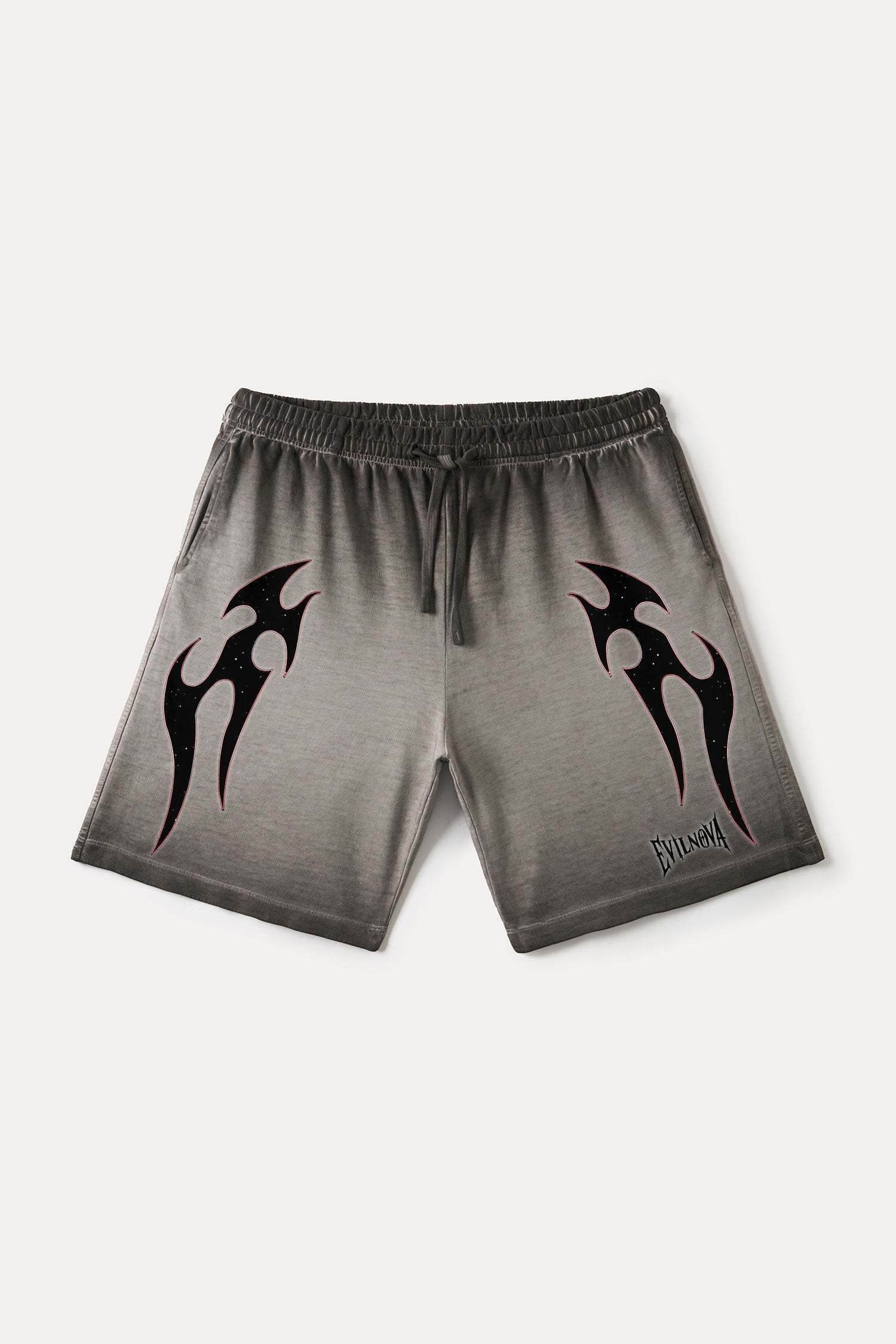 Evilnova Gray Flame Gradient Washed Sweatshorts-Evilnova