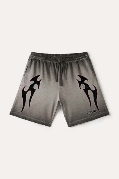 Evilnova Gray Flame Gradient Washed Sweatshorts-Evilnova