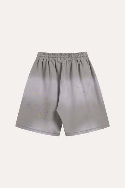 Evilnova Gray Basic Logo Distressed Paint Splatter Sweatshorts-Evilnova