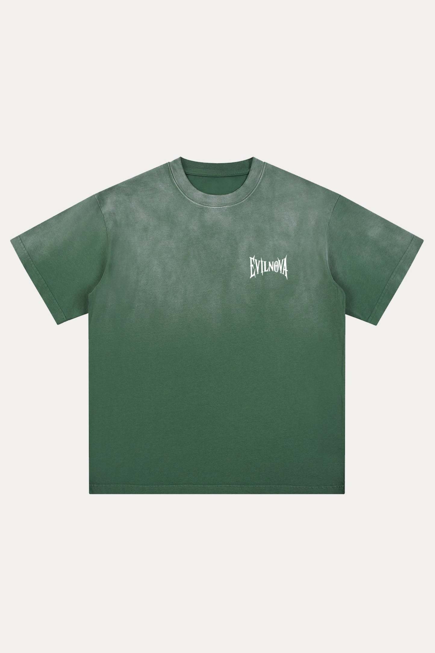 Evilnova Grass Green Basic Logo Distressed Washed T-Shirt-Evilnova