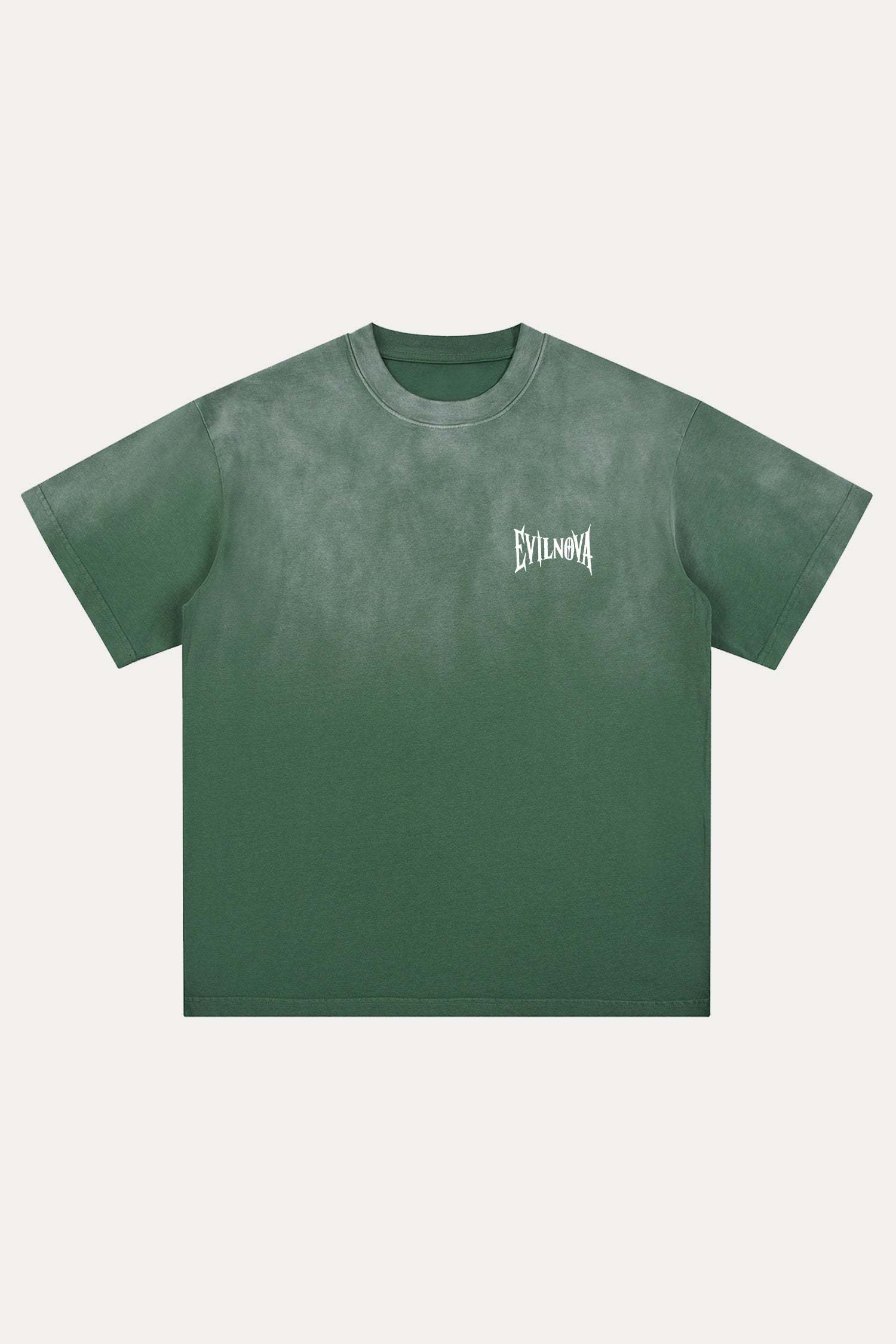 Evilnova Grass Green Basic Logo Distressed Washed T-Shirt-Evilnova