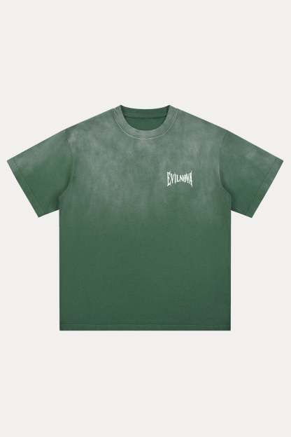 Evilnova Grass Green Basic Logo Distressed Washed T-Shirt-Evilnova