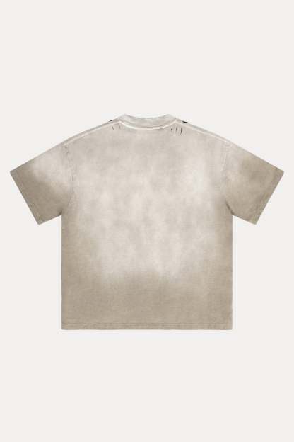 Evilnova Sand U.S.A Logo Distressed Washed T-Shirt-Evilnova