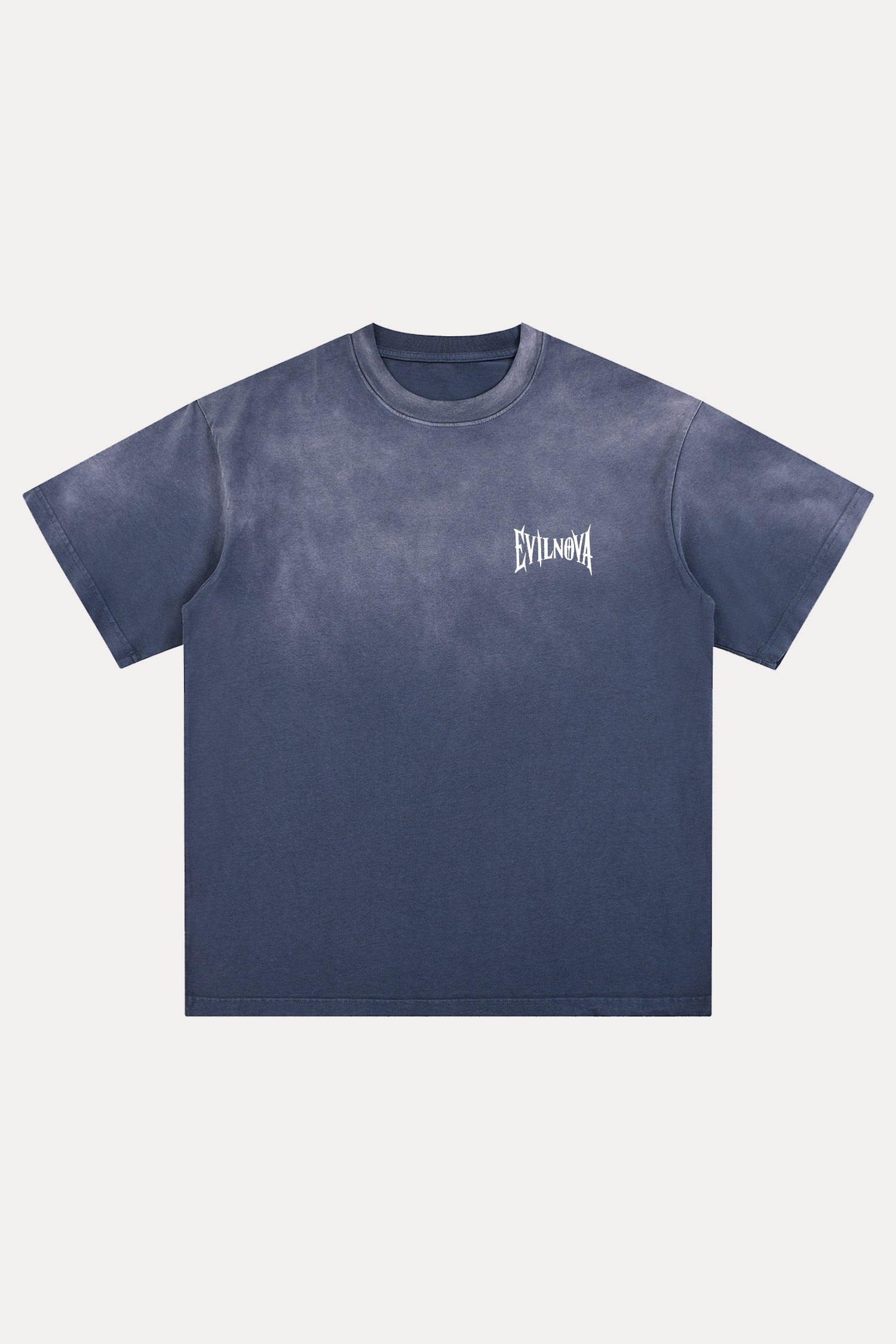 Evilnova Slate Blue Basic Logo Distressed Washed T-Shirt-Evilnova