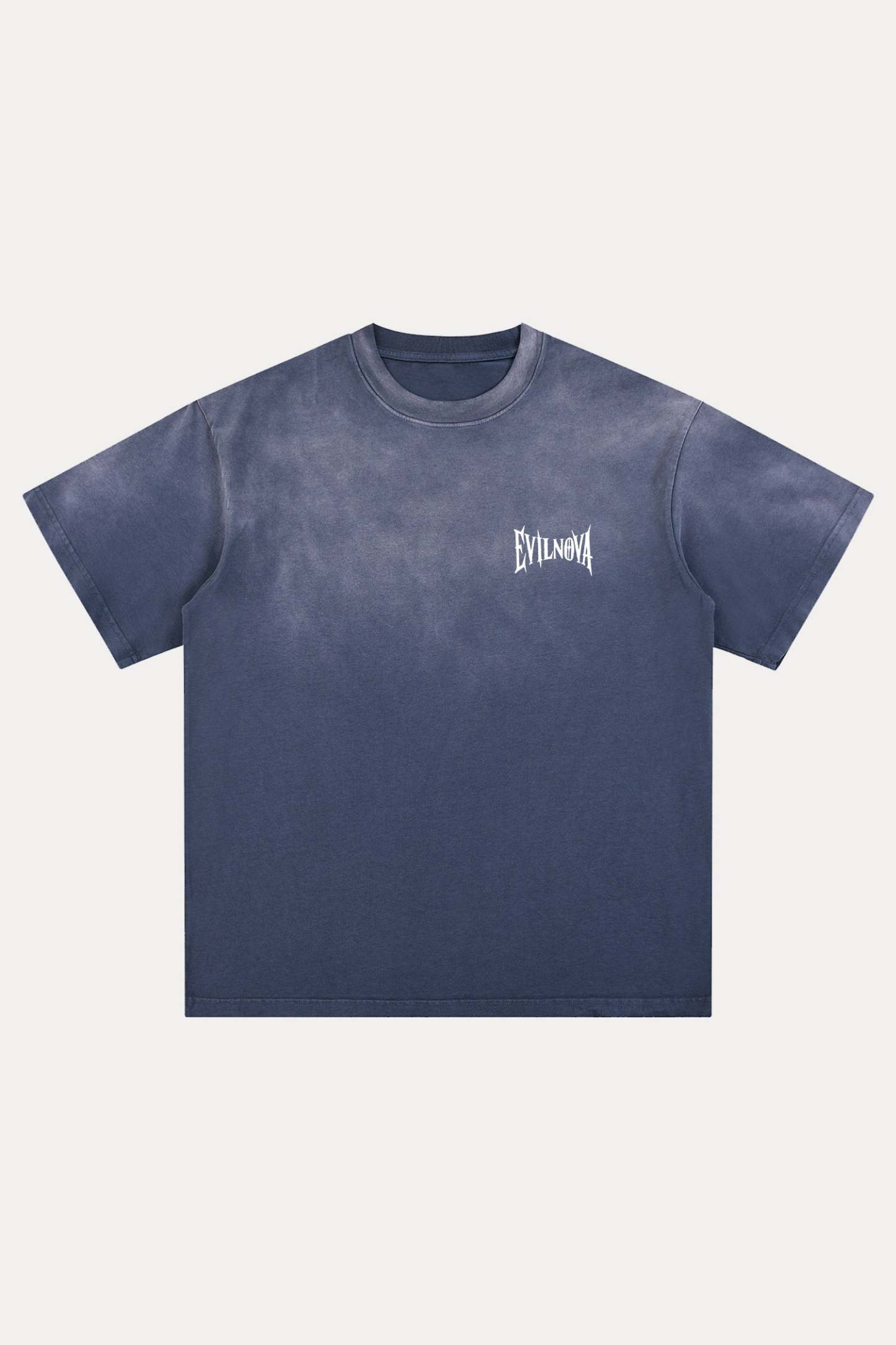Evilnova Slate Blue Basic Logo Distressed Washed T-Shirt-Evilnova