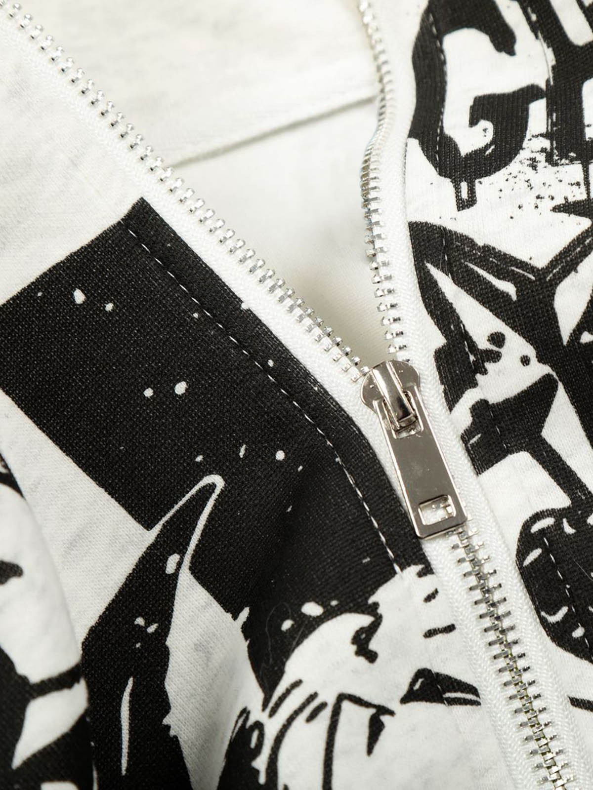 Evilnova Retro Fur Collar Cartoon Pattern Zip Up Hoodie