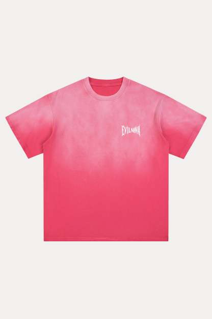 Evilnova Rose Red Basic Logo Distressed Washed T-Shirt-Evilnova