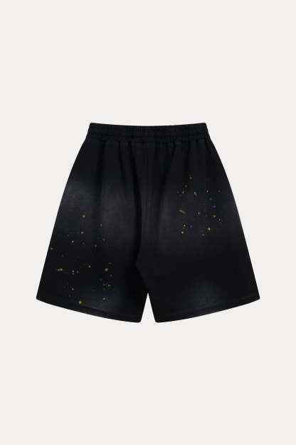 Evilnova Black Basic Logo Distressed Paint Splatter Sweatshorts-Evilnova