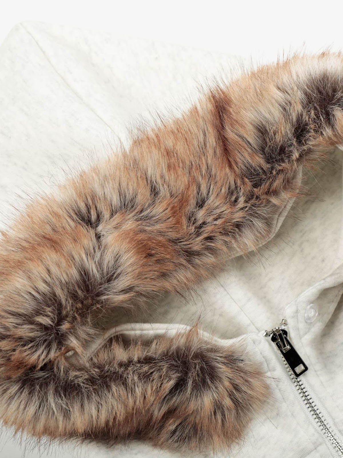 Evilnova Retro Fur Collar Cartoon Pattern Zip Up Hoodie