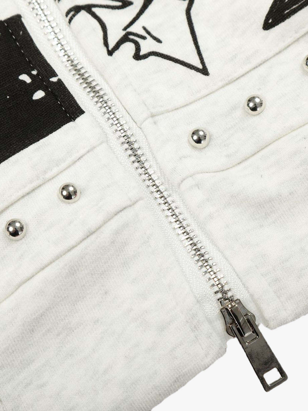 Evilnova Retro Fur Collar Cartoon Pattern Zip Up Hoodie