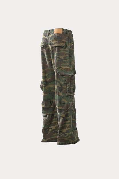 Evilnova Vintage Distressed Camo Bootcut Pants-Evilnova