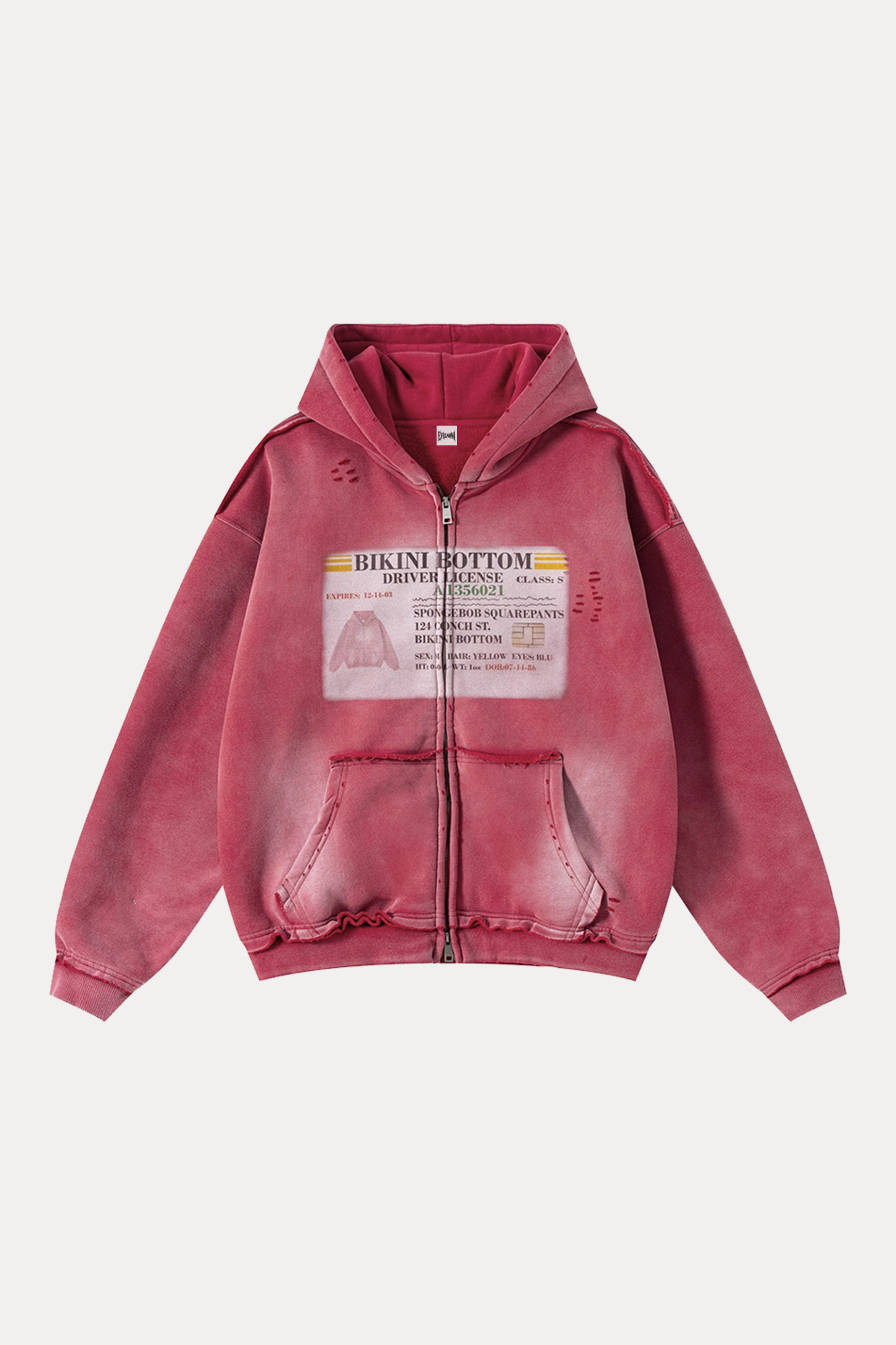 Evilnova BIKINI BOTTOM Distressed Washed Zipper Hoodie