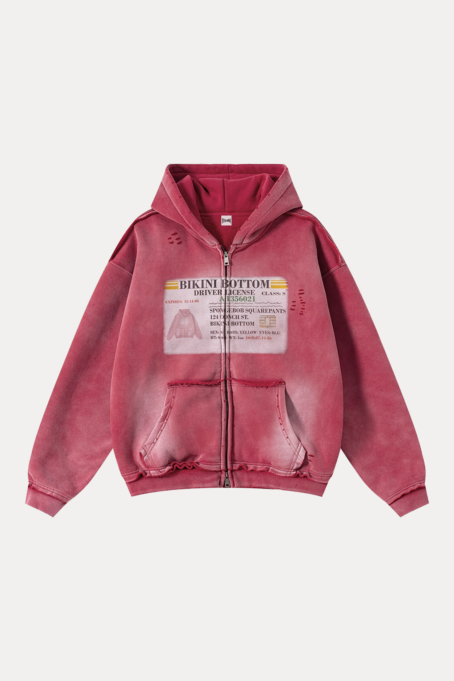 Evilnova BIKINI BOTTOM Distressed Washed Zipper Hoodie