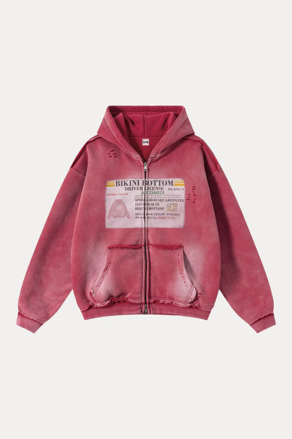 Evilnova BIKINI BOTTOM Distressed Washed Zipper Hoodie