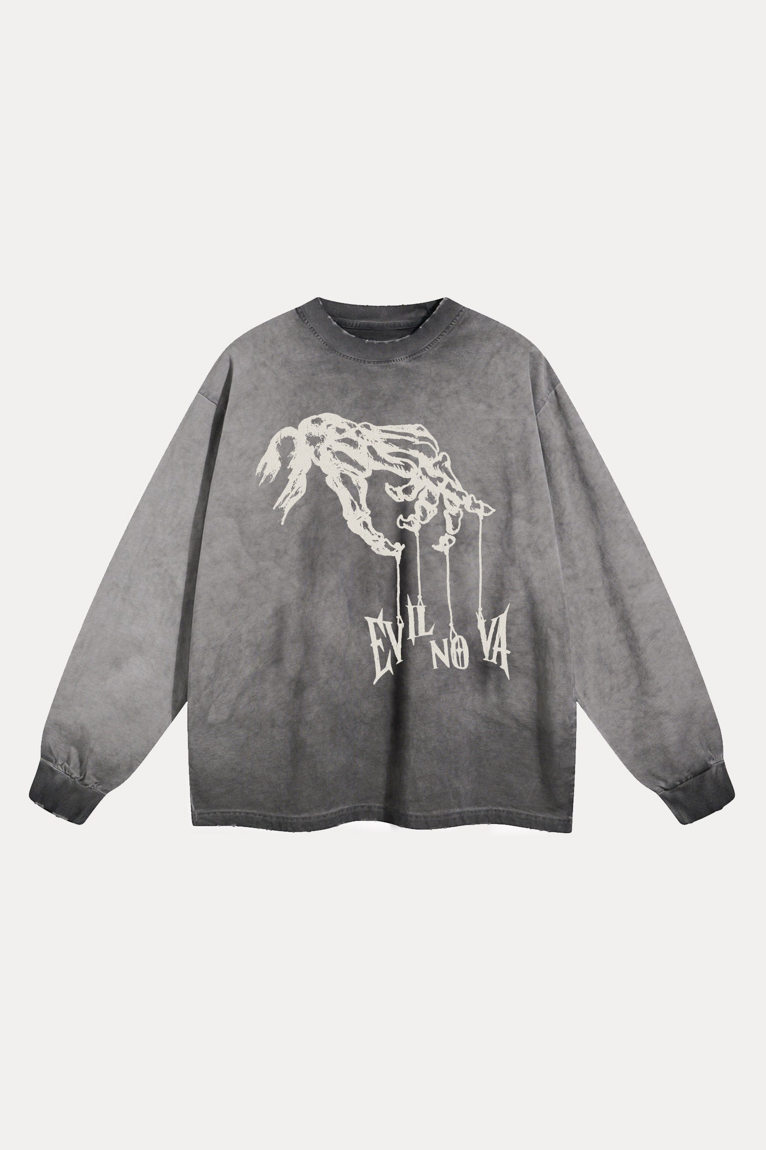 Evilnova Manipulation Washed Raw-Hem Long Sleeve Tee-Evilnova