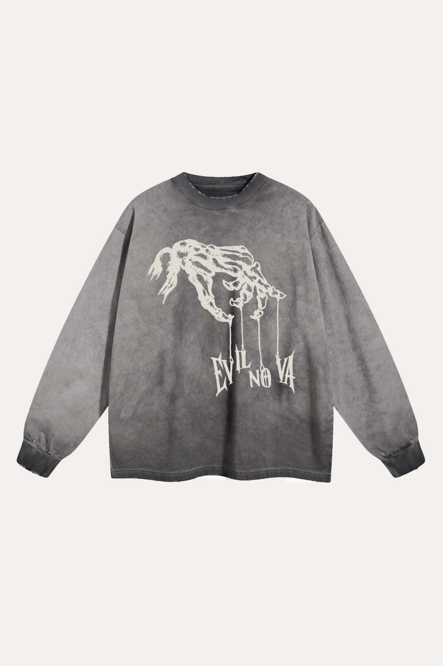 Evilnova Manipulation Washed Raw-Hem Long Sleeve Tee-Evilnova