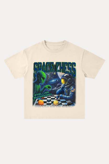 Evilnova Space Chess Cotton Oversize T-Shirt-Evilnova