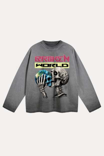 Evilnova Broken World Distressed Washed Long Sleeve Tee-Evilnova
