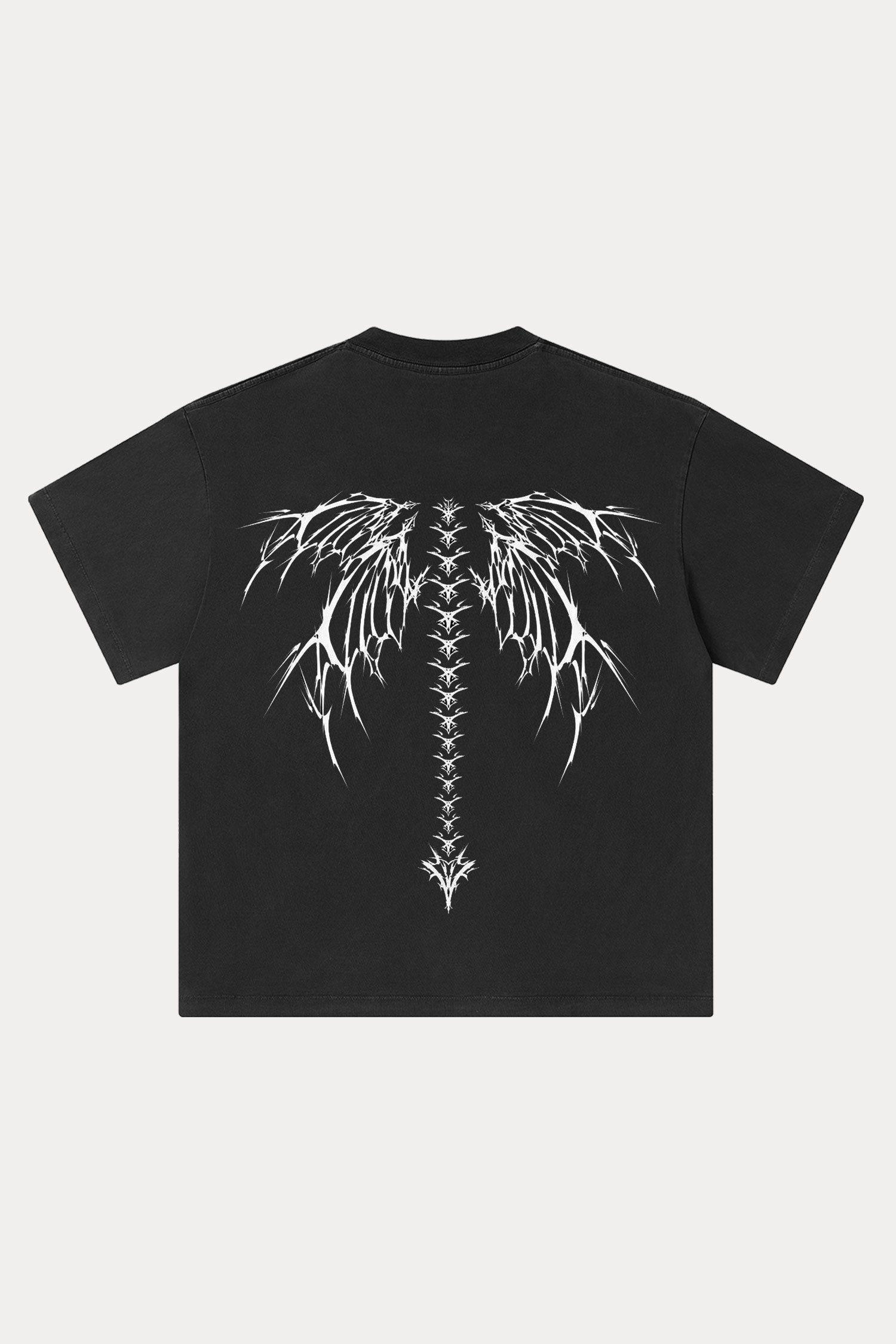 Evilnova Winged Spine Washed Streetwear T-Shirt-Evilnova