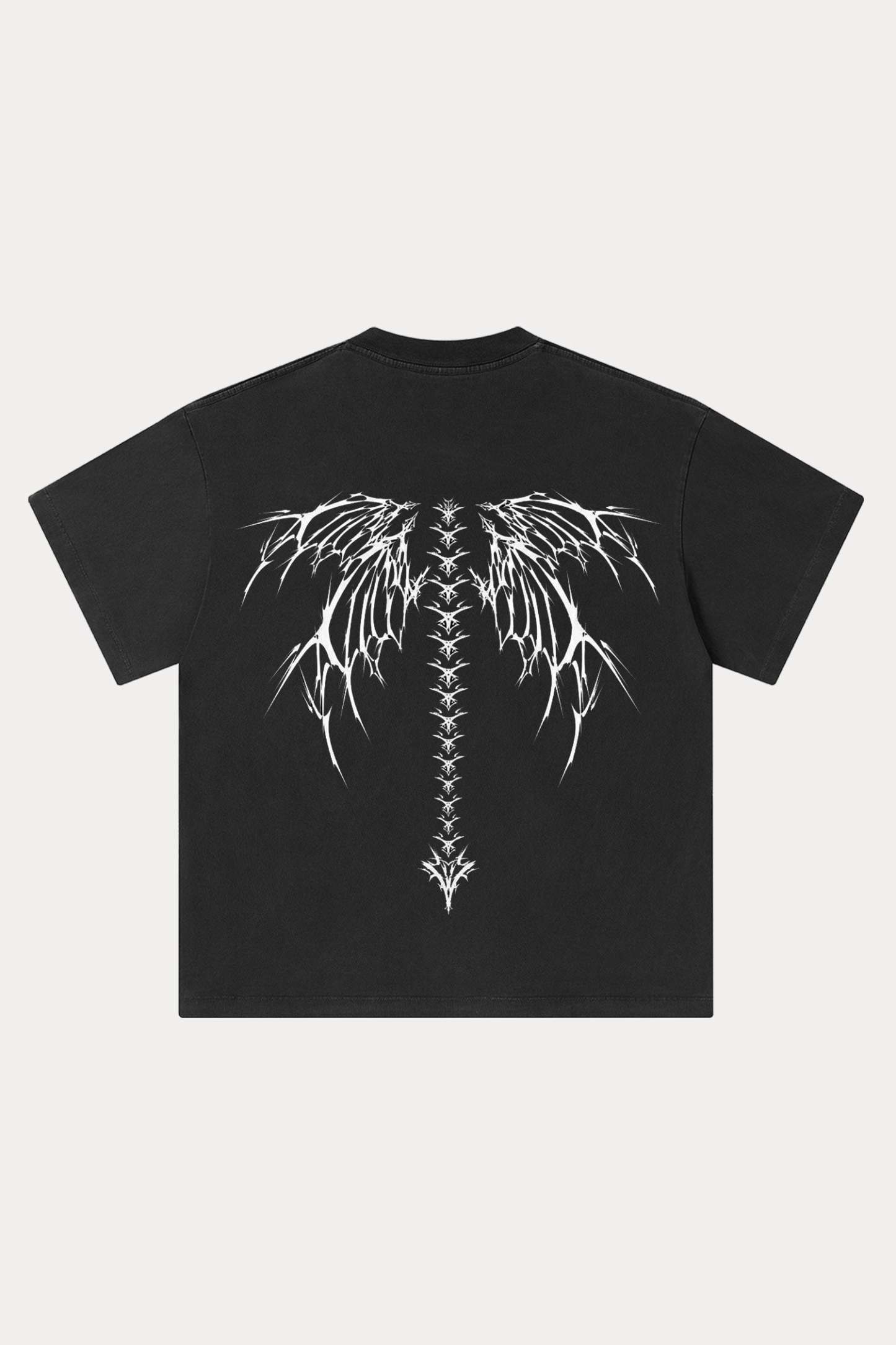 Evilnova Winged Spine Washed Streetwear T-Shirt-Evilnova