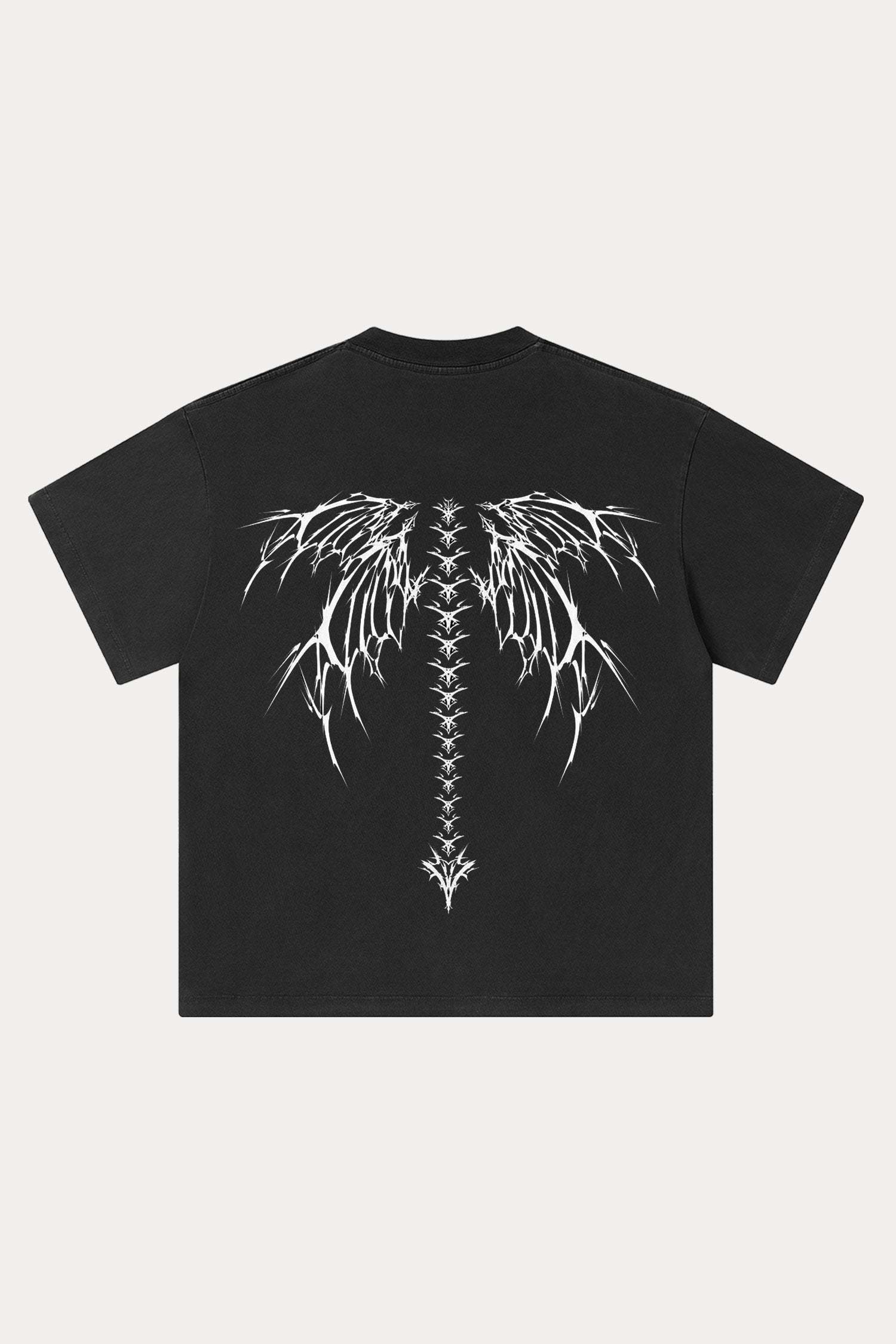 Evilnova Winged Spine Washed Streetwear T-Shirt-Evilnova