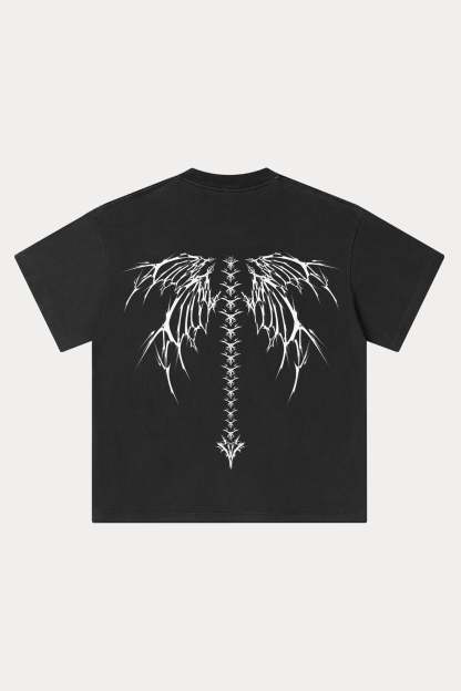 Evilnova Winged Spine Washed Streetwear T-Shirt-Evilnova