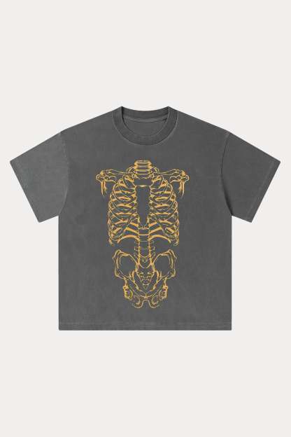 Evilnova Human Skeleton Washed Streetwear T-Shirt-Evilnova