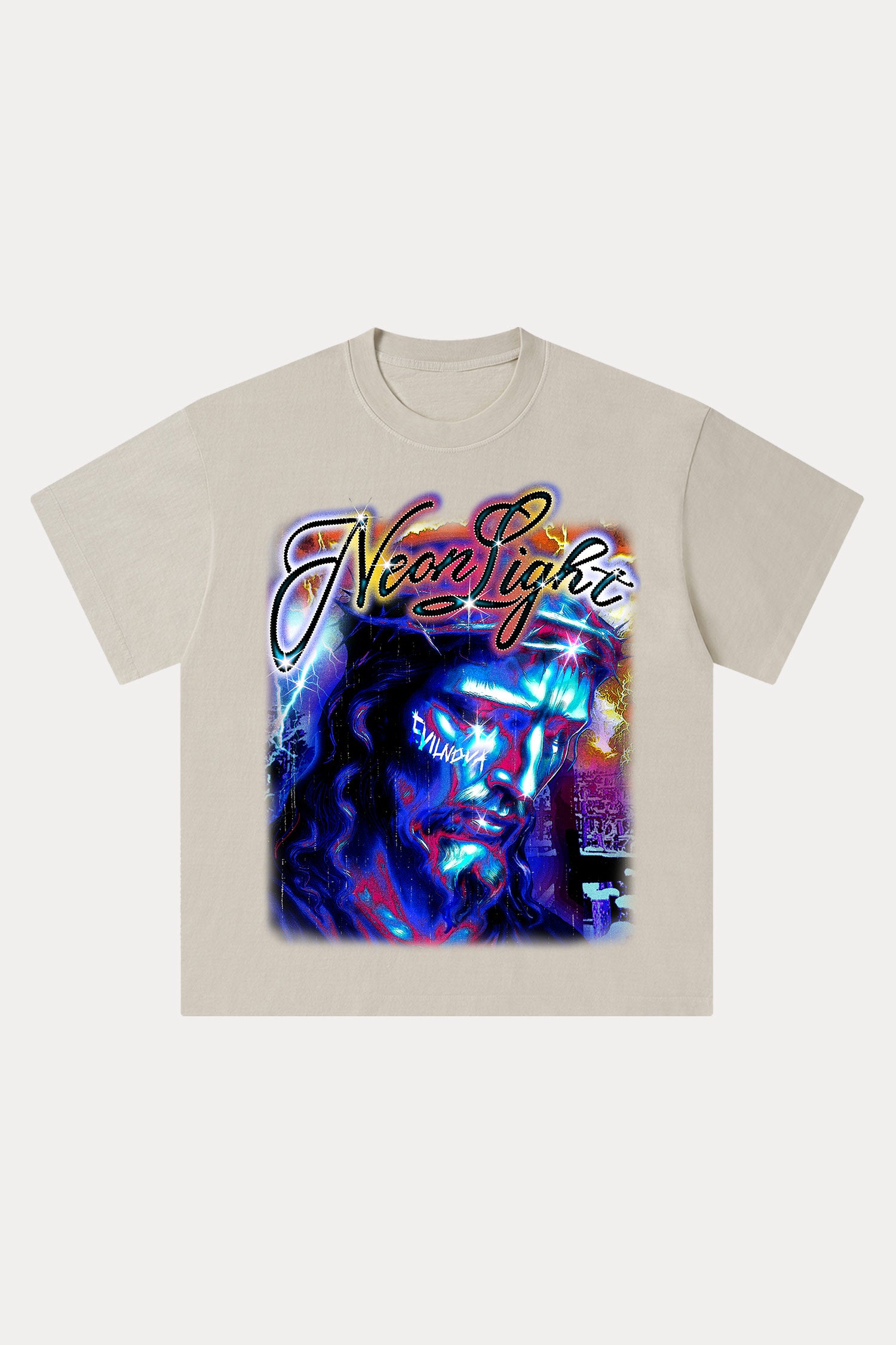 Evilnova Neon Light Washed Streetwear T-Shirt-Evilnova