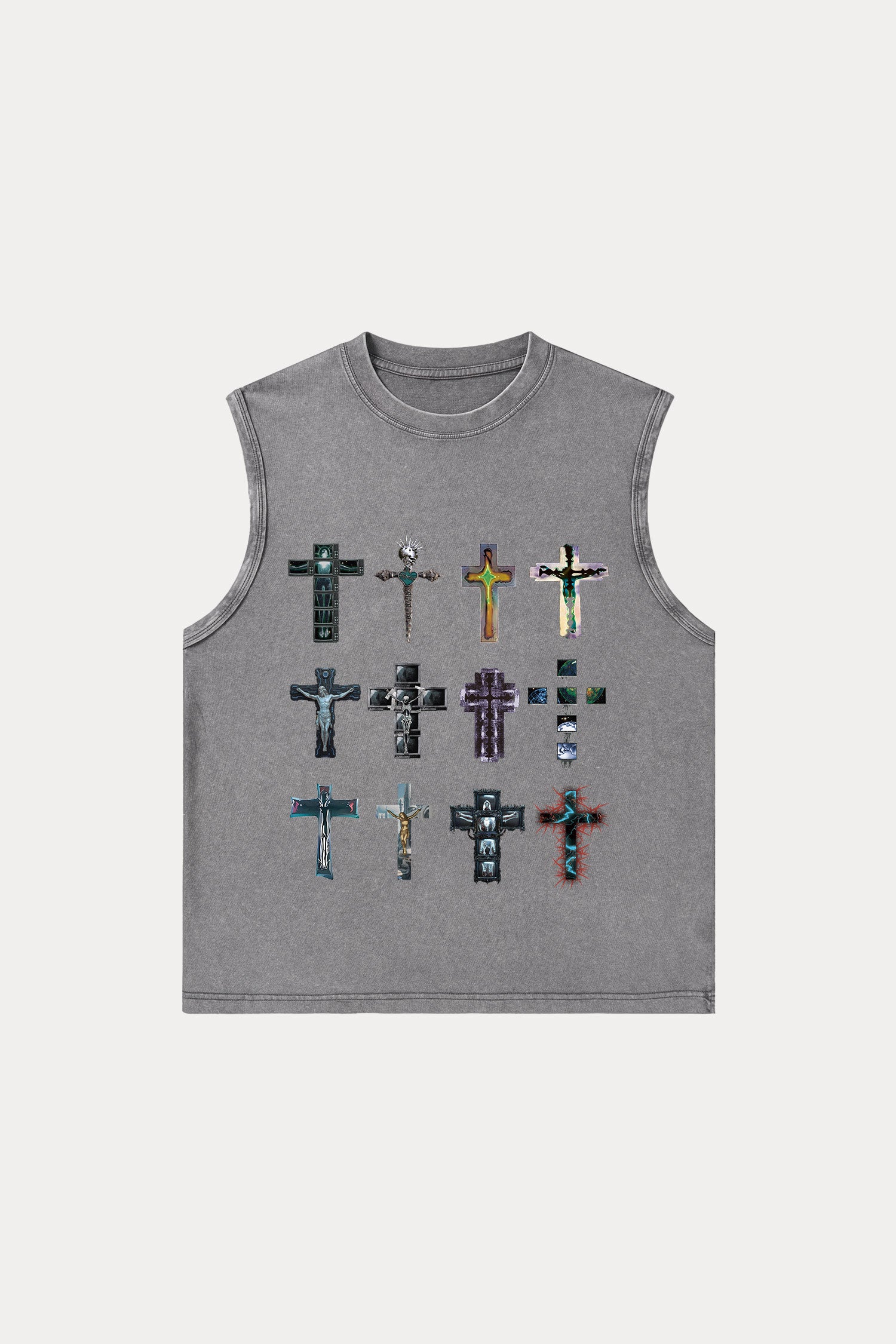 Evilnova Cyber Faith Crosses Washed Tank Top-Evilnova