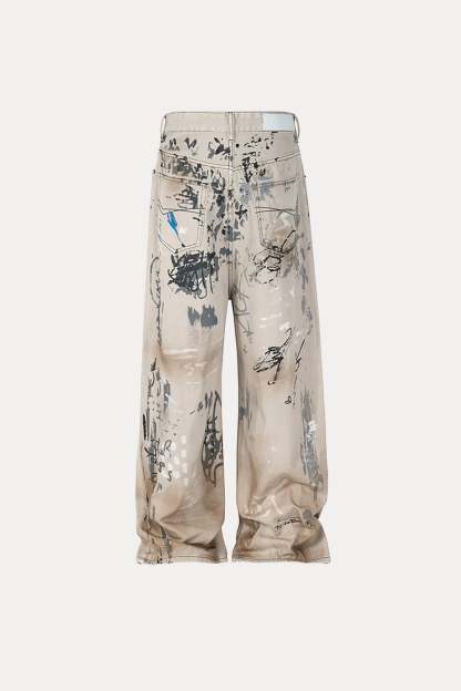 Evilnova White Graffiti Straight Leg Jeans-Evilnova
