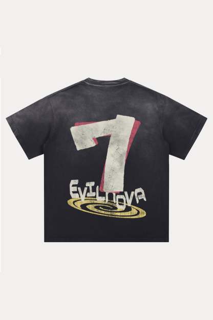 Evilnova Seven Distressed Washed T-Shirt-Evilnova