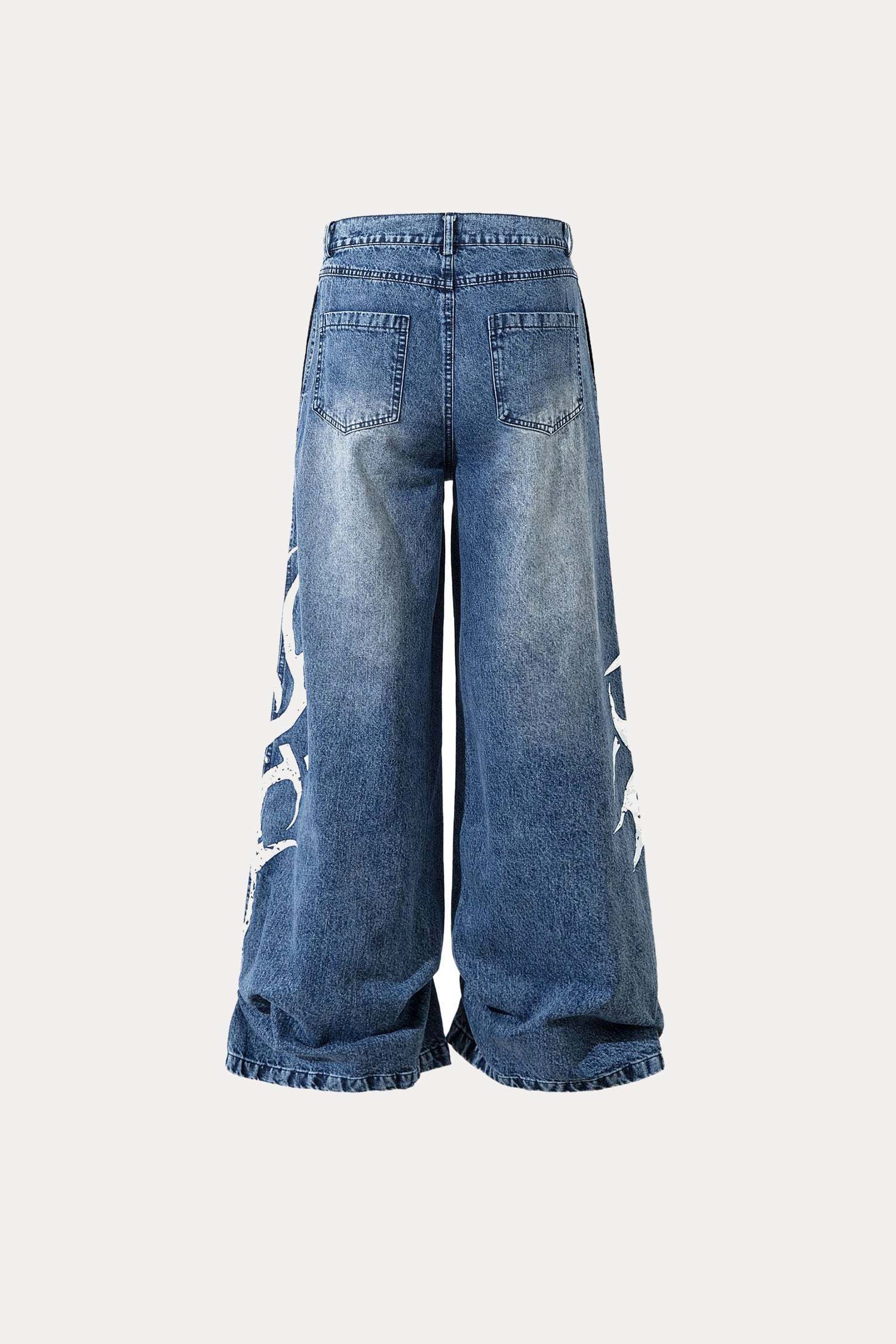 Evilnova Blue Thorn-Printed Baggy Jeans-Evilnova
