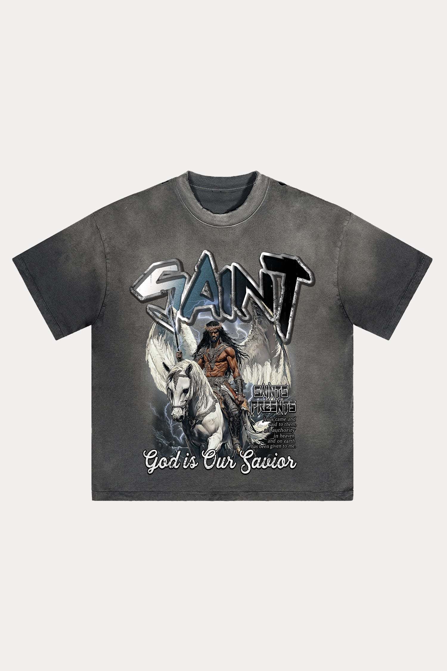 Evilnova Saint Distressed Washed T-Shirt-Evilnova