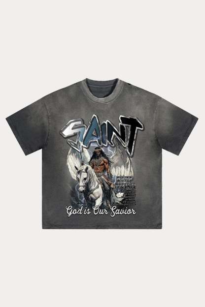 Evilnova Saint Distressed Washed T-Shirt-Evilnova
