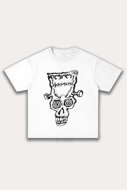 Evilnova Cartoon Frankenstein Cotton Oversize T-Shirt-Evilnova