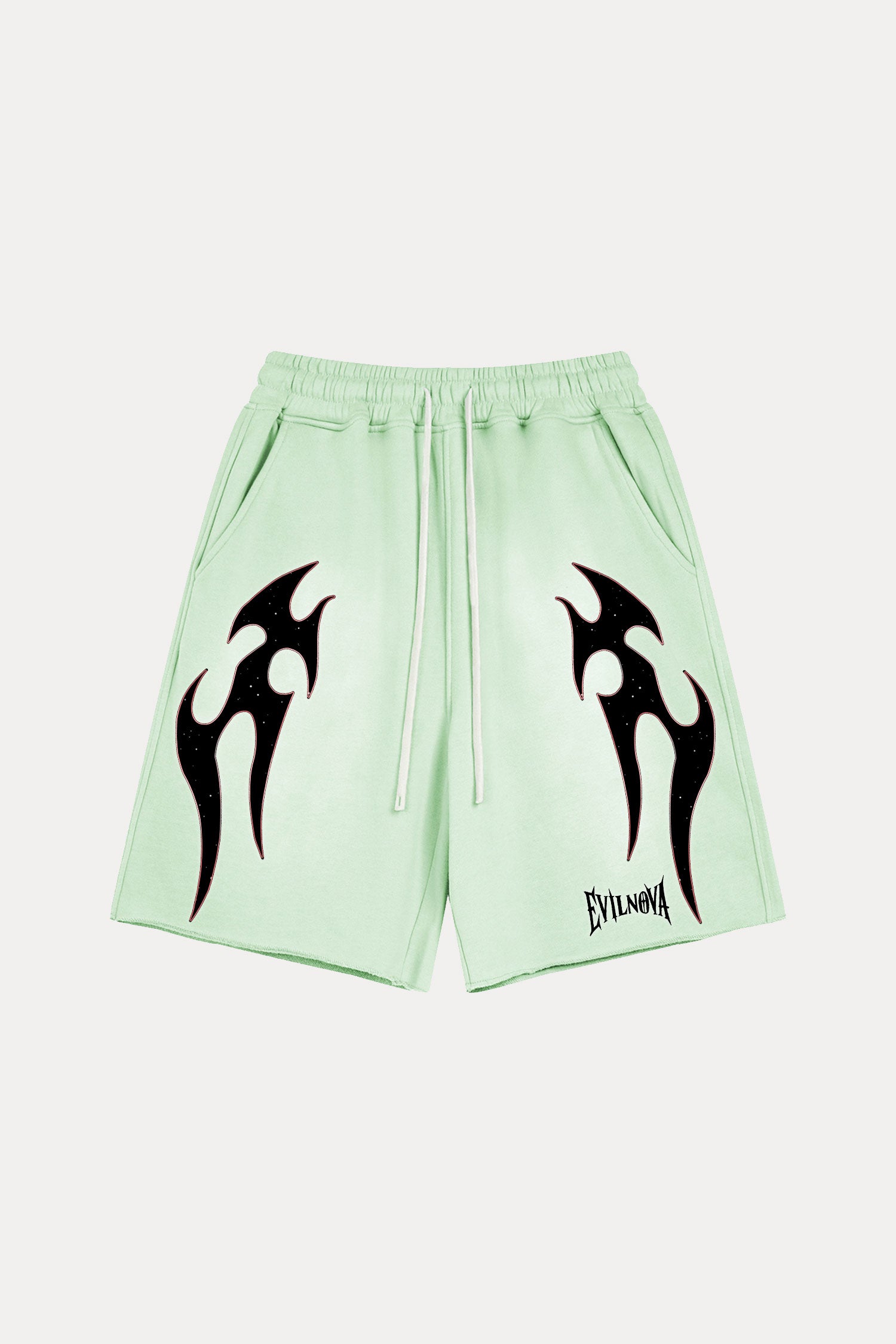 Evilnova Light Green Flame Washed Raw-Hem Sweatshorts-Evilnova