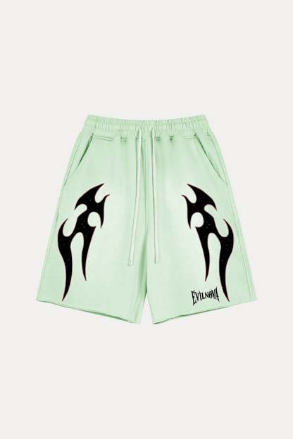 Evilnova Light Green Flame Washed Raw-Hem Sweatshorts-Evilnova