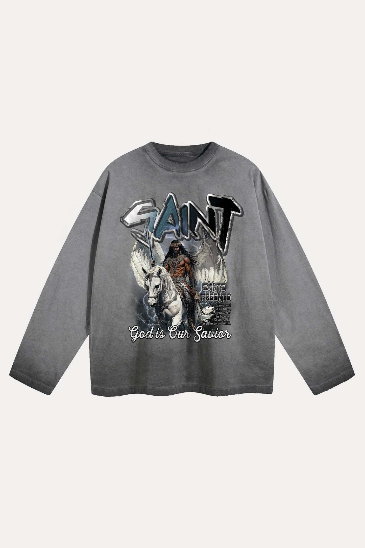 Evilnova Saint Distressed Washed Long Sleeve Tee-Evilnova