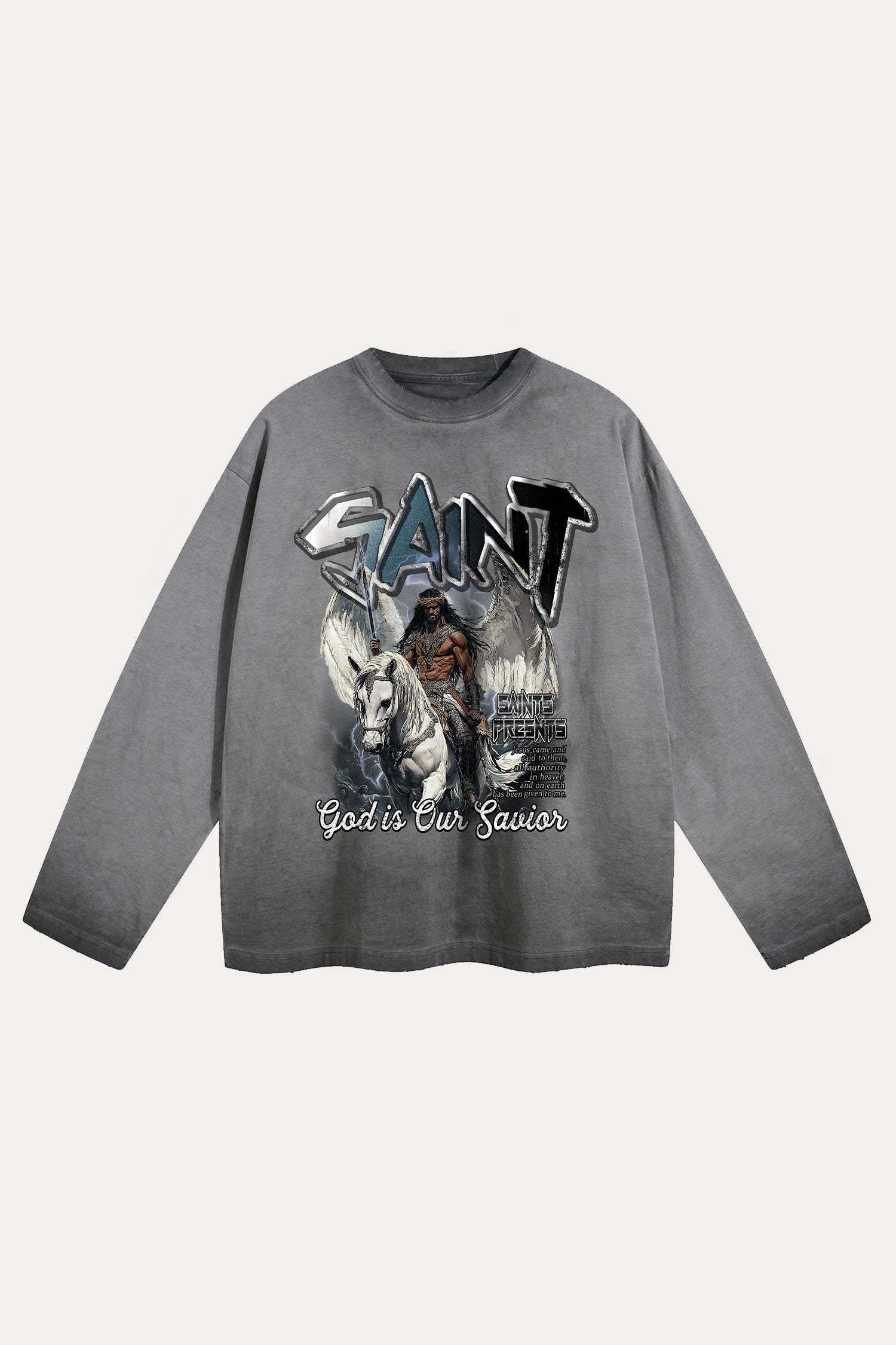 Evilnova Saint Distressed Washed Long Sleeve Tee-Evilnova