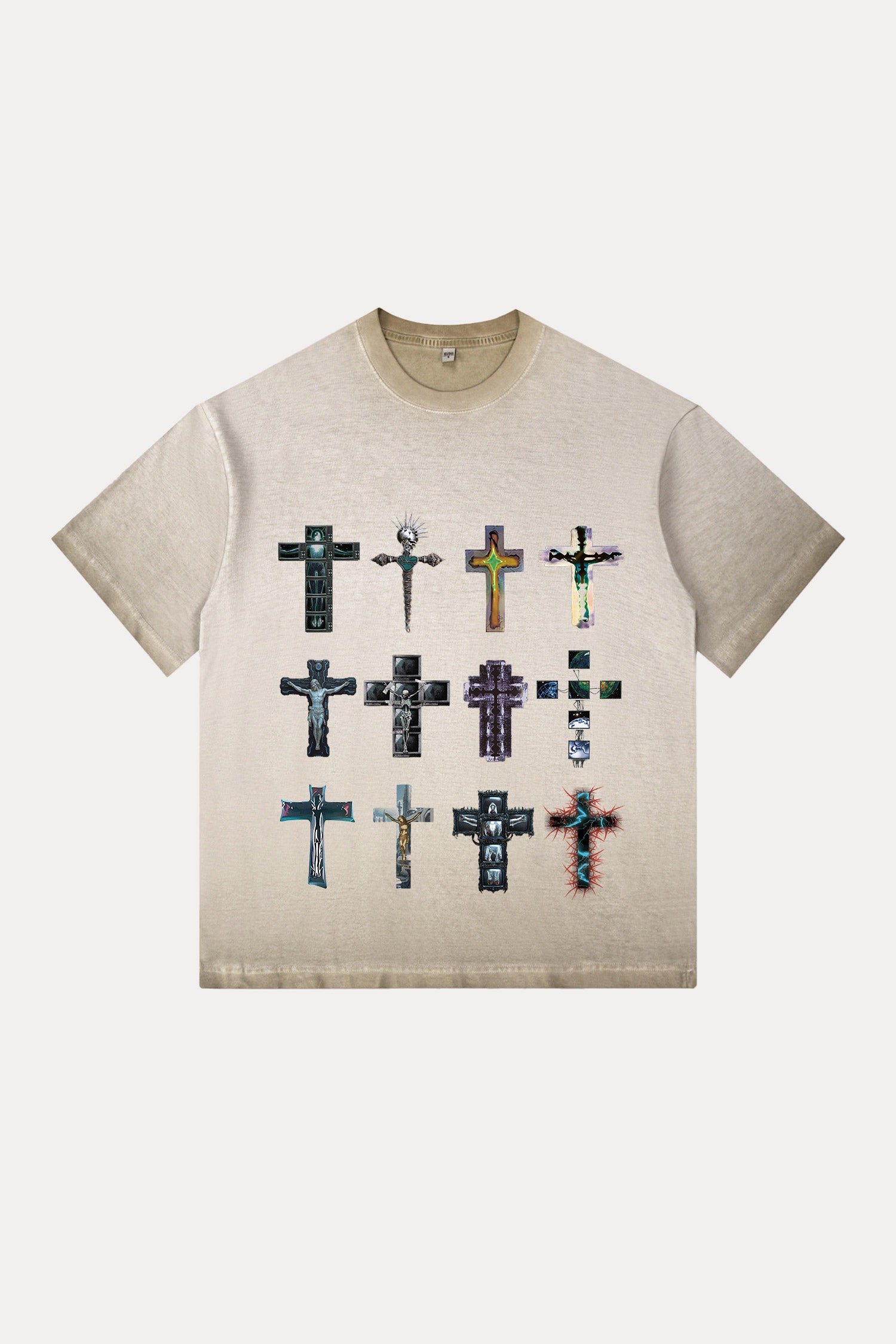 Evilnova Cyber Faith Crosses Gradient Washed T-Shirt-Evilnova
