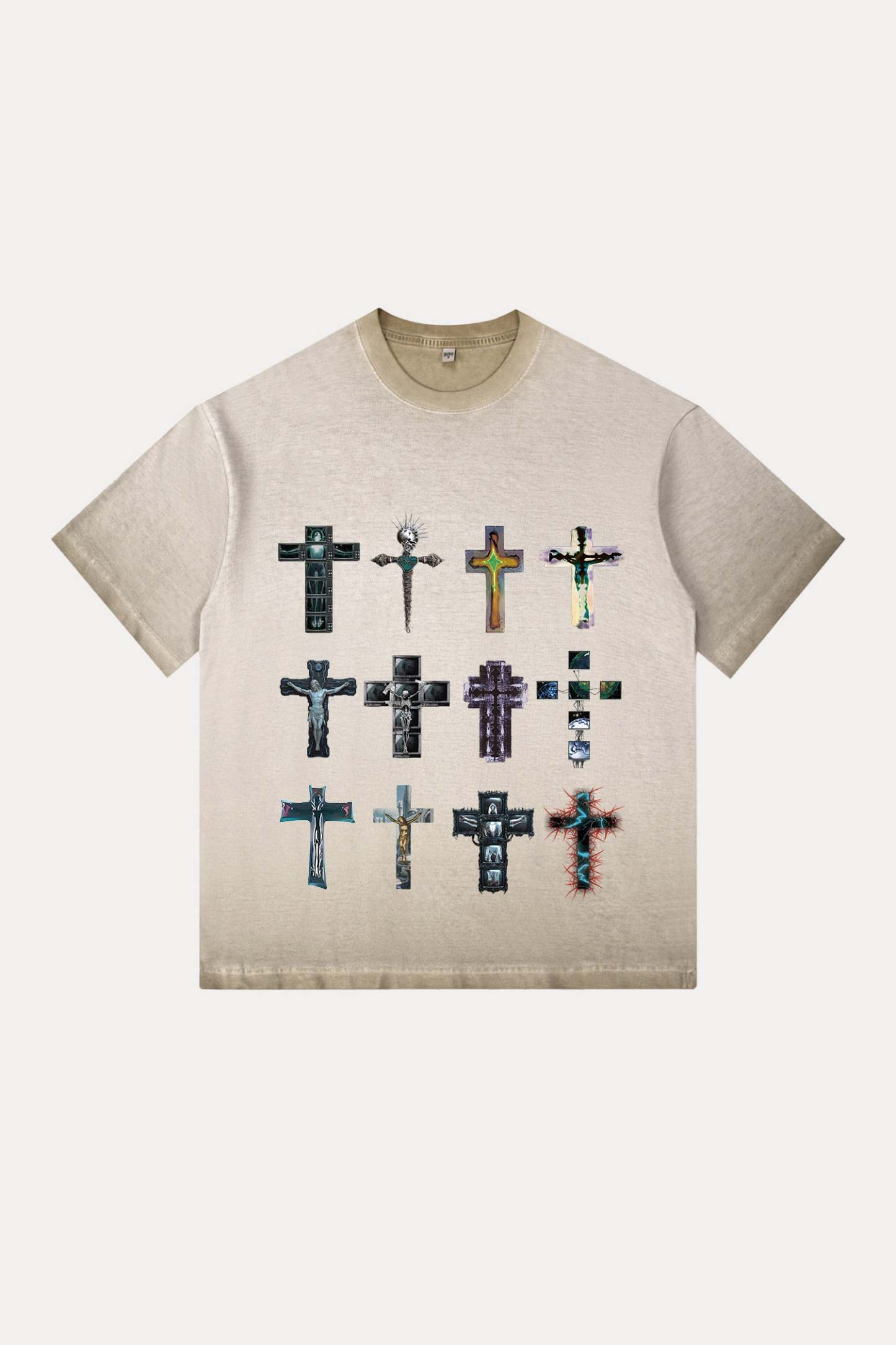 Evilnova Cyber Faith Crosses Gradient Washed T-Shirt-Evilnova