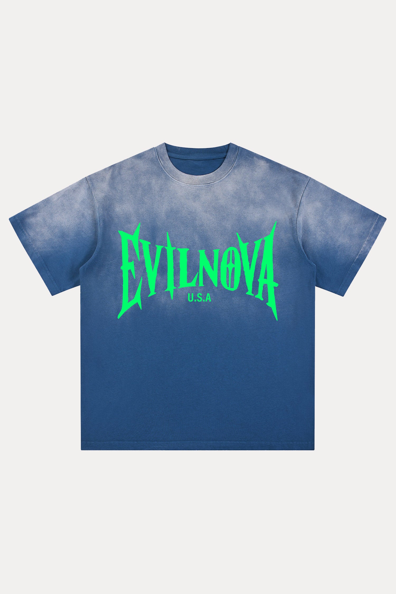 Evilnova Navy U.S.A Logo Distressed Washed T-Shirt-Evilnova