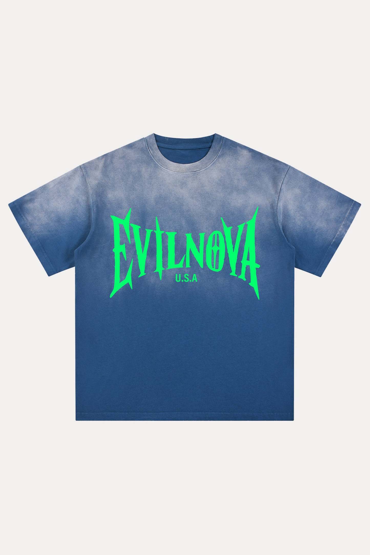 Evilnova Navy U.S.A Logo Distressed Washed T-Shirt-Evilnova