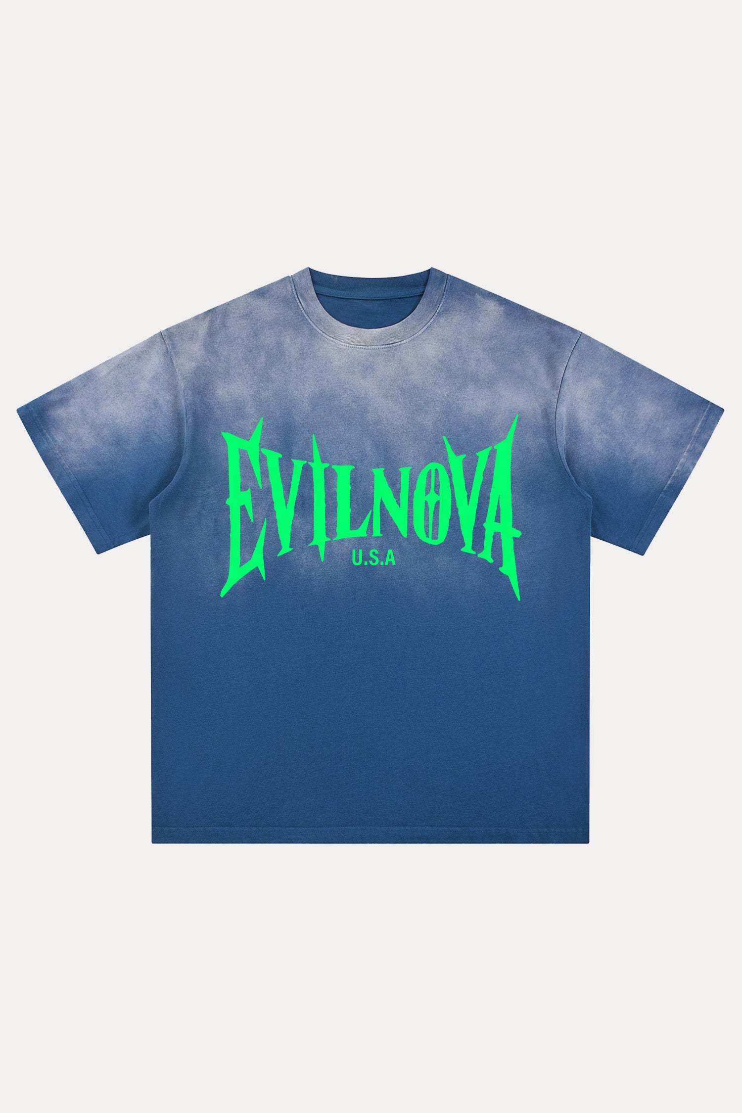 Evilnova Navy U.S.A Logo Distressed Washed T-Shirt-Evilnova