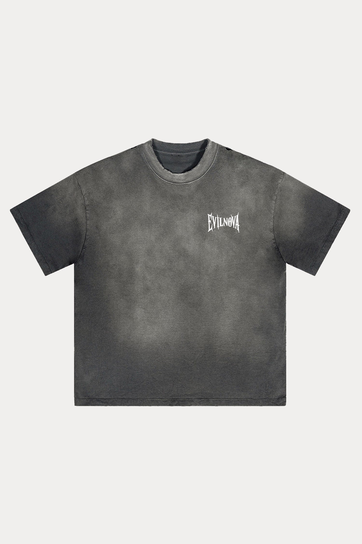 Evilnova Dark Gray Basic Logo Distressed Washed T-Shirt-Evilnova