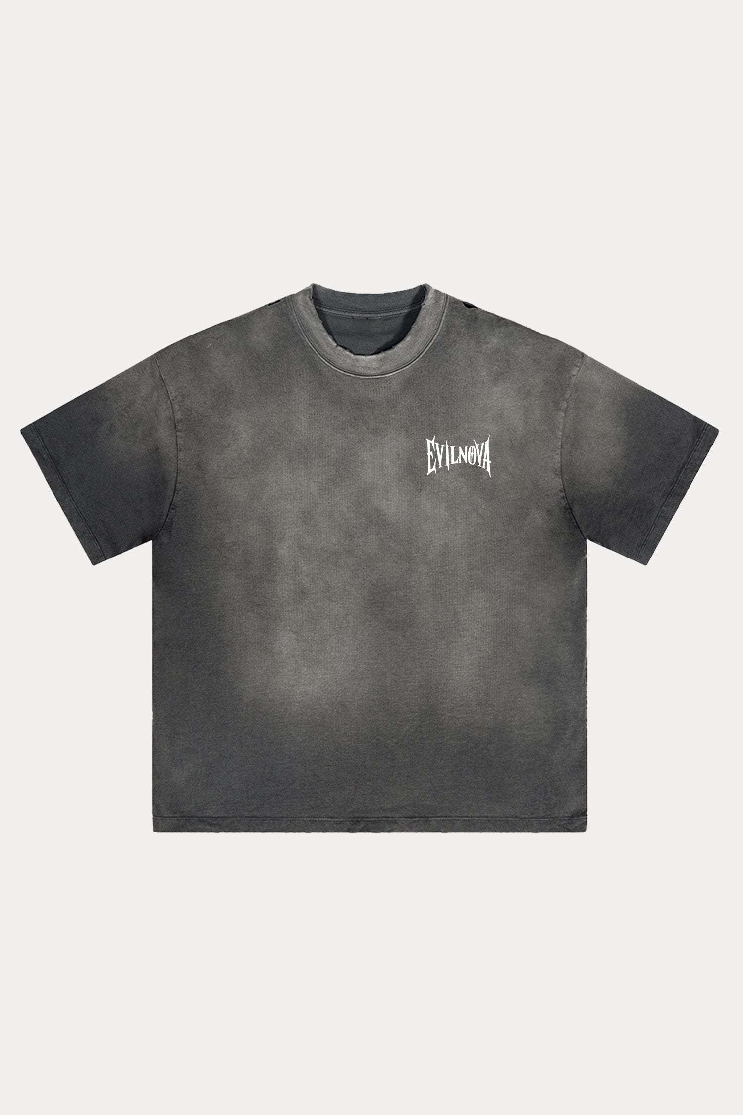 Evilnova Dark Gray Basic Logo Distressed Washed T-Shirt-Evilnova
