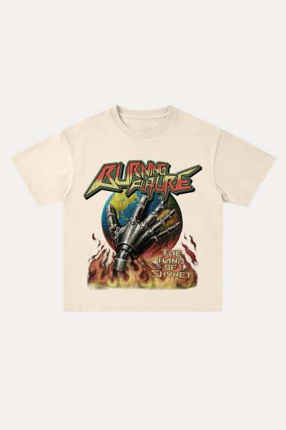 Evilnova Burning Future Cotton Oversize T-Shirt-Evilnova