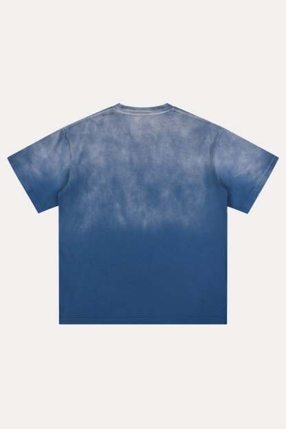 Evilnova Gradient Navy Basic Logo Distressed Washed T-Shirt-Evilnova